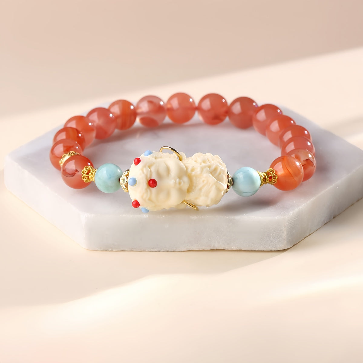 Potalapalace饰品 手工天然南红菩提海纹石手链