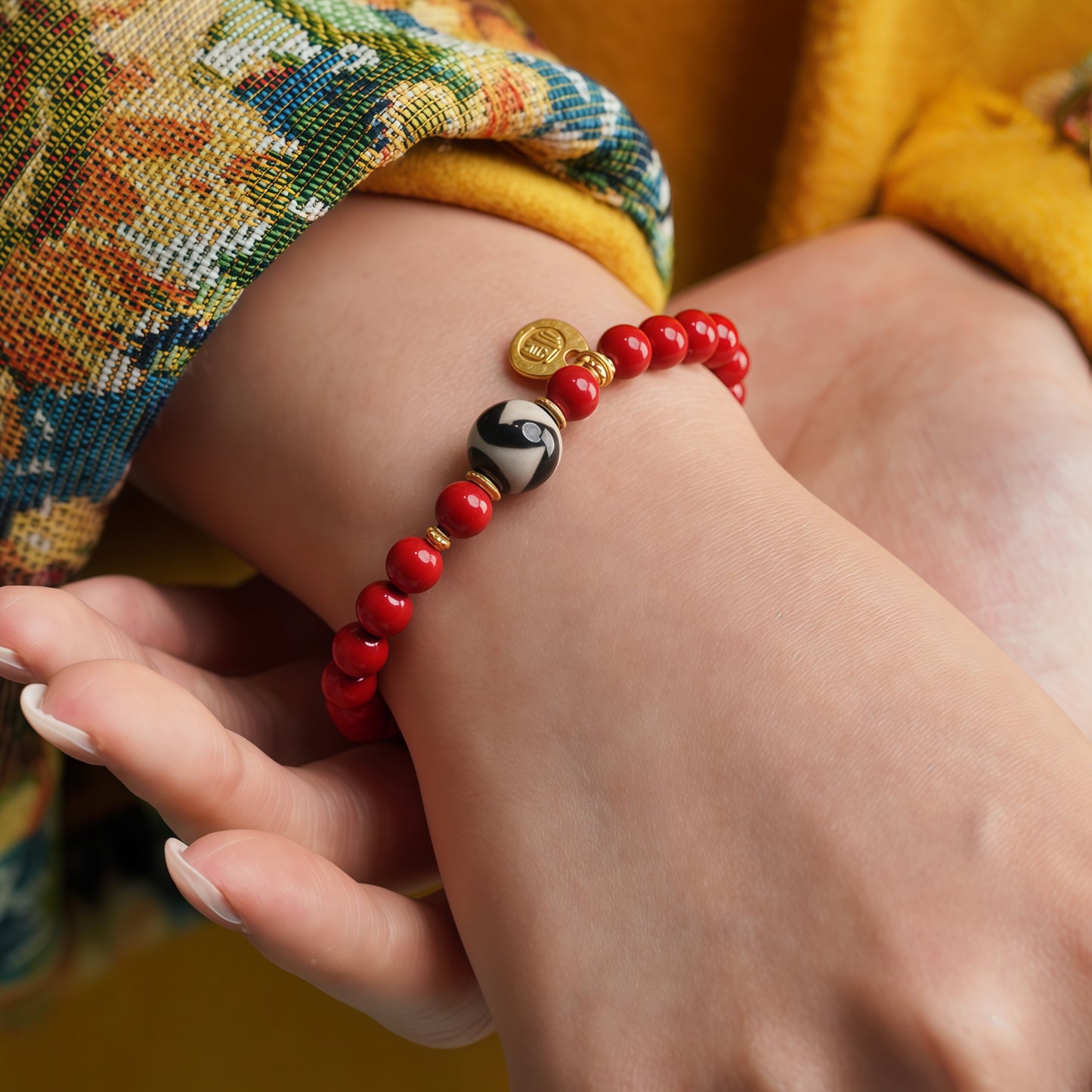 Potalapalace Accessories Handmade Natural Cinnabar Dzi Bead Bracelet