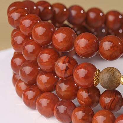 Potalapalace Accessories Handmade Natural 108-Bead Cinnabar South Red Crystal Flame Pattern