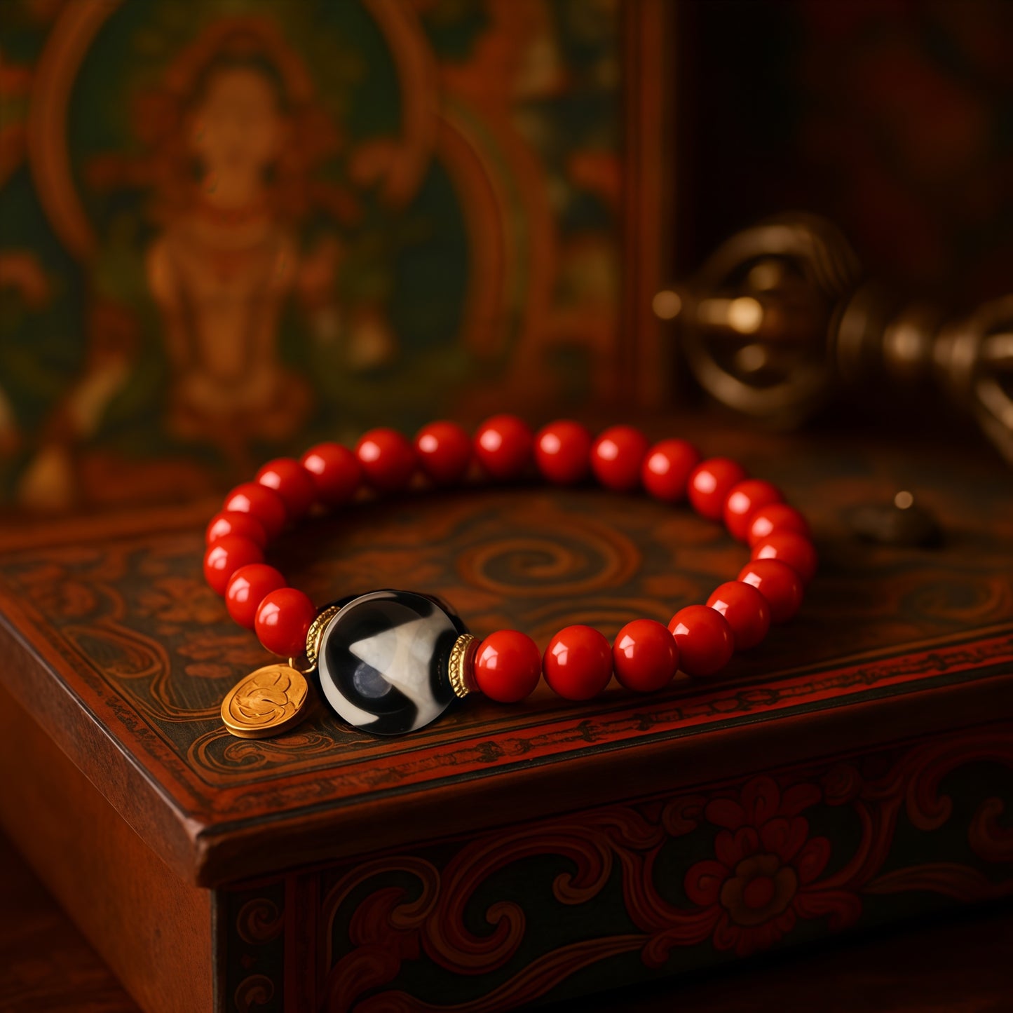 Potalapalace Accessories Handmade Natural Cinnabar Dzi Bead Bracelet