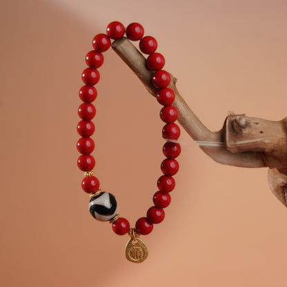 Potalapalace Accessories Handmade Natural Cinnabar Dzi Bead Bracelet