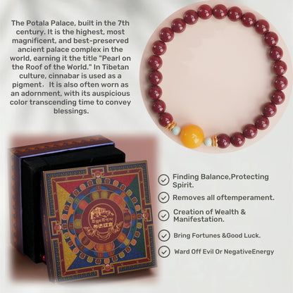 Potalapalace饰品手工天然朱砂和琥珀手链