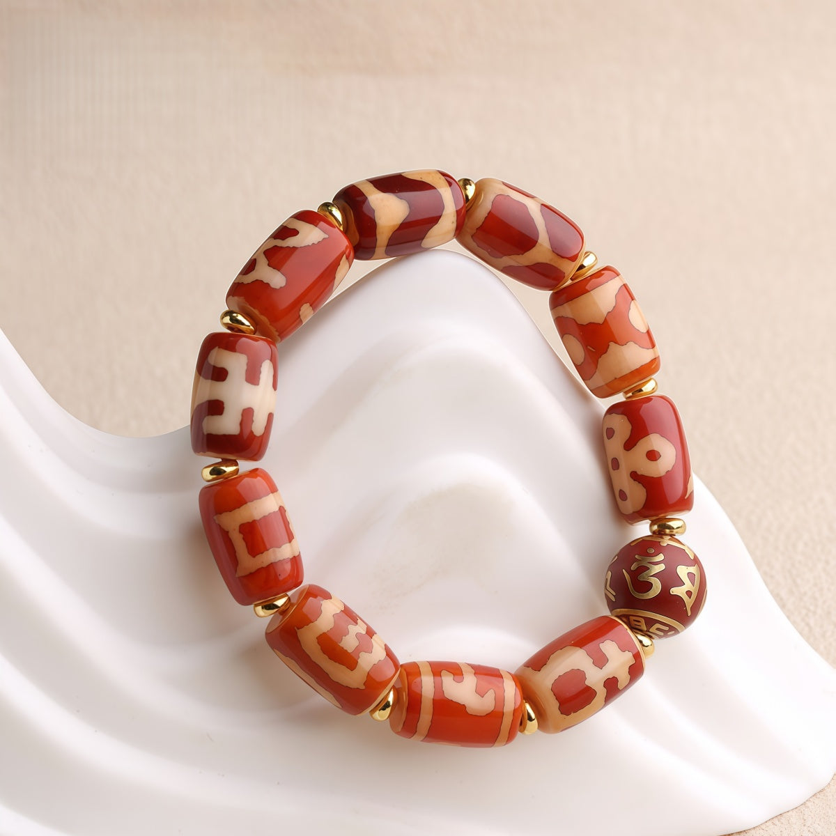 Potalapalace Accessories Handmade Natural Red Agate Dzi Bead Bracelet
