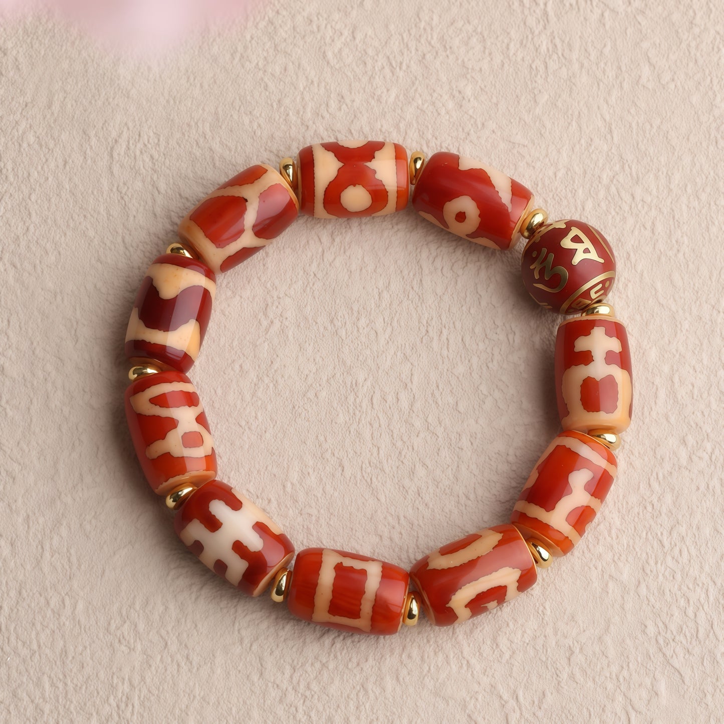 Potalapalace Accessories Handmade Natural Red Agate Dzi Bead Bracelet
