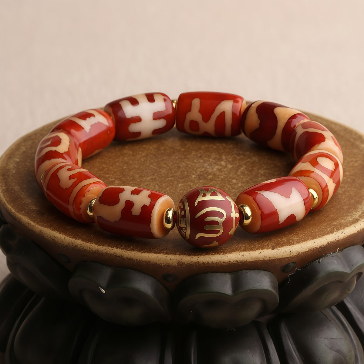 Potalapalace Accessories Handmade Natural Red Agate Dzi Bead Bracelet