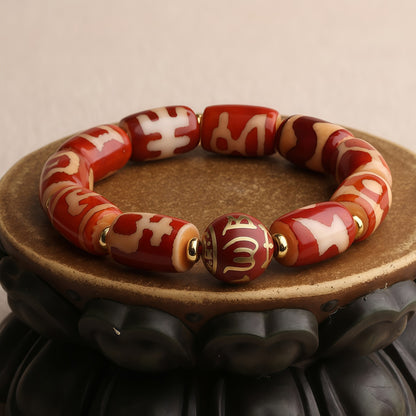Potalapalace Accessories Handmade Natural Red Agate Dzi Bead Bracelet
