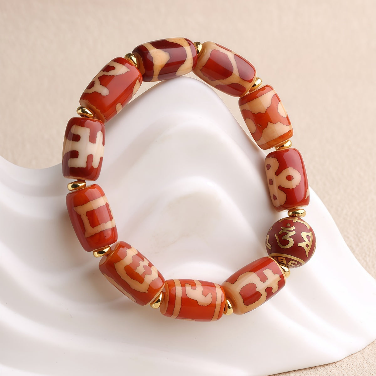 Potalapalace Accessories Handmade Natural Red Agate Dzi Bead Bracelet
