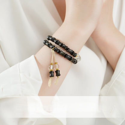 Potalapalace Accessories Handmade Natural Black Ebony Bamboo-Patterned White Crystal Bracelet