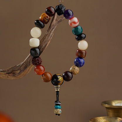 Potalapalace饰品 手工天然牛骨黑曜石多宝虎牙天珠