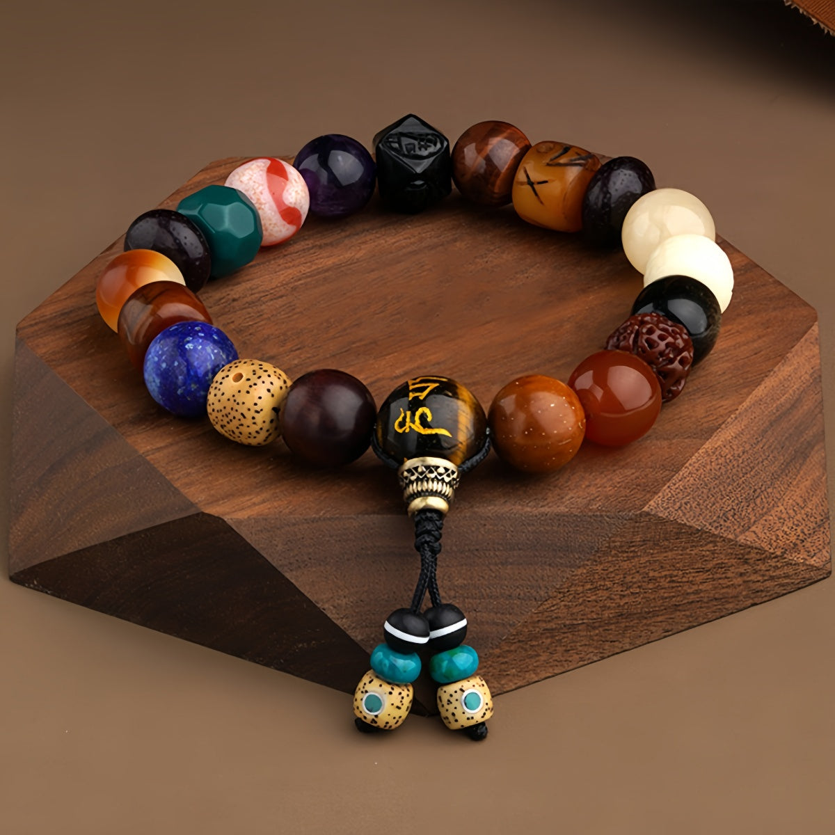 Potalapalace饰品 手工天然牛骨黑曜石多宝虎牙天珠