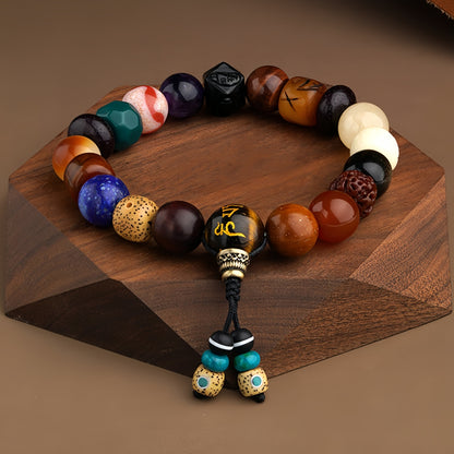 Potalapalace饰品 手工天然牛骨黑曜石多宝虎牙天珠