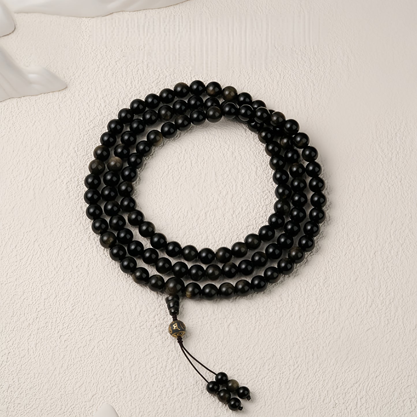 Potalapalace Accessories Handmade Natural Black Obsidian 108 Bead Mala Bracelet