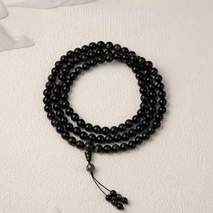 Potalapalace Accessories Handmade Natural Black Obsidian 108 Bead Mala Bracelet