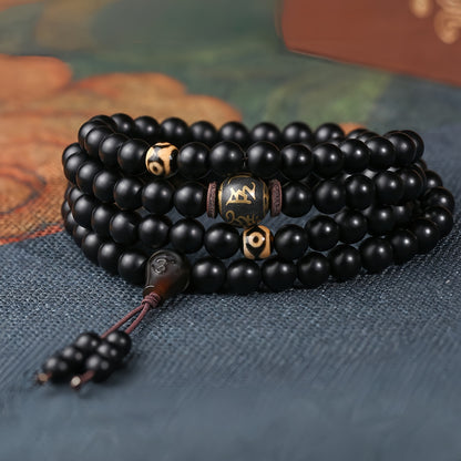 Potalapalace饰品 手工天然黑曜石108颗佛教念珠手链