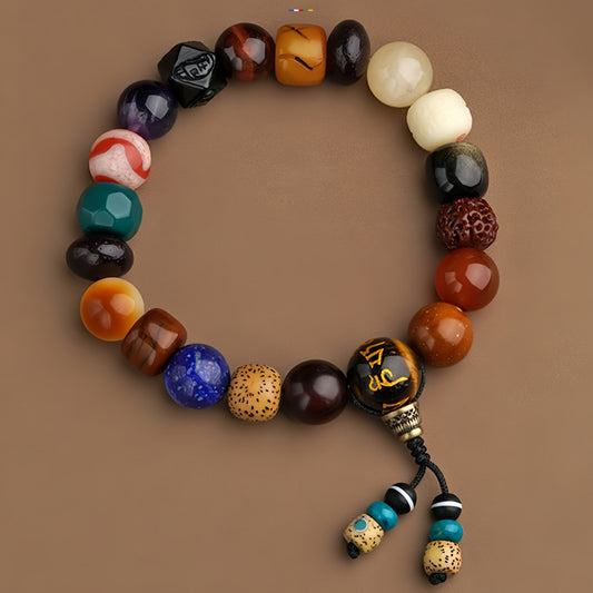 Potalapalace Accessories Handmade Natural Ox Bone Obsidian Multi-Treasure Tiger's Tooth Dzi Bead