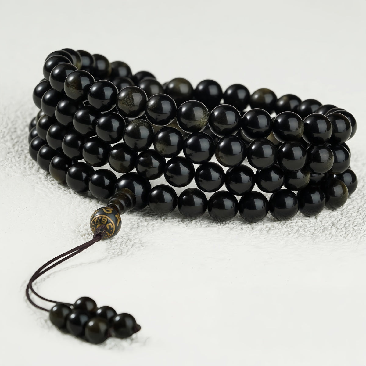 Potalapalace Accessories Handmade Natural Black Obsidian 108 Bead Mala Bracelet