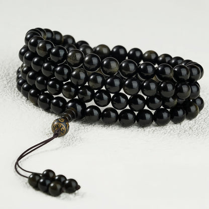 Potalapalace Accessories Handmade Natural Black Obsidian 108 Bead Mala Bracelet