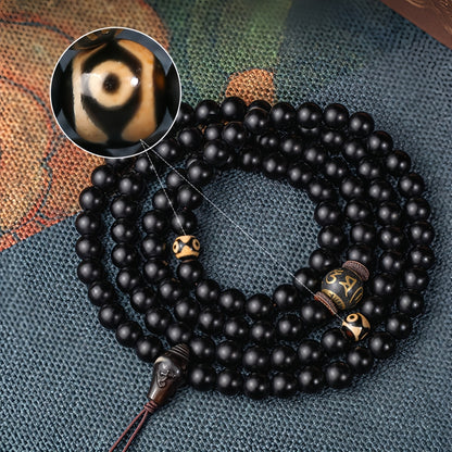 Potalapalace饰品 手工天然黑曜石108颗佛教念珠手链