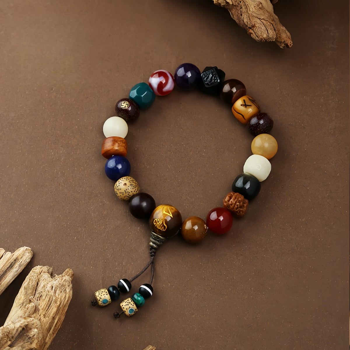 Potalapalace饰品 手工天然牛骨黑曜石多宝虎牙天珠