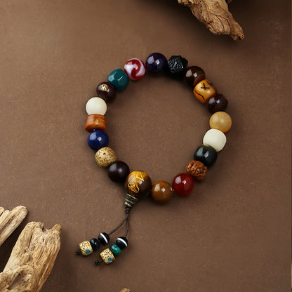 Potalapalace饰品 手工天然牛骨黑曜石多宝虎牙天珠