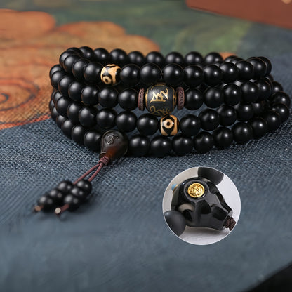 Potalapalace饰品 手工天然黑曜石108颗佛教念珠手链