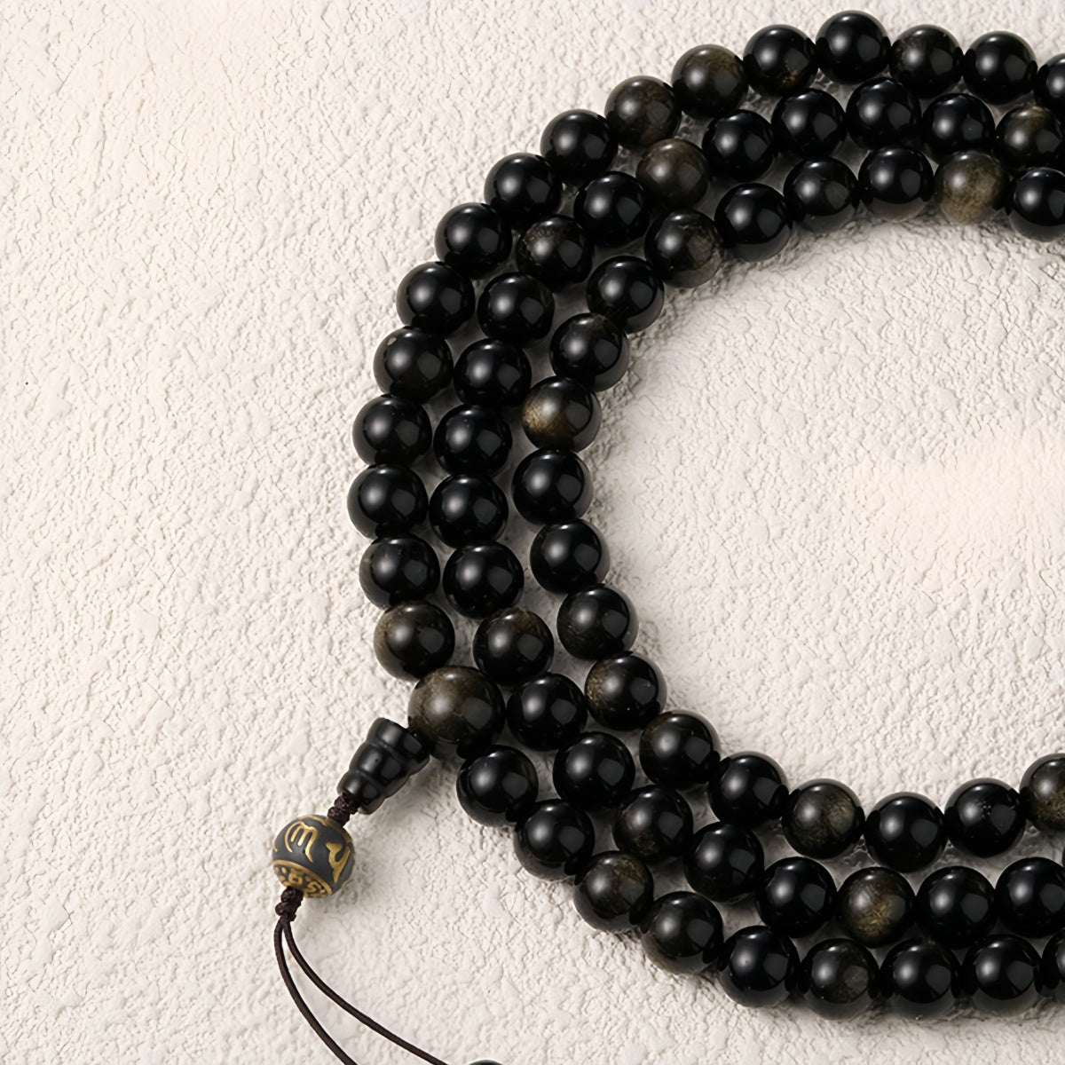 Potalapalace Accessories Handmade Natural Black Obsidian 108 Bead Mala Bracelet