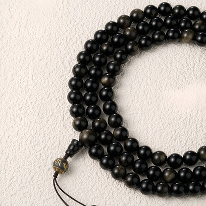 Potalapalace Accessories Handmade Natural Black Obsidian 108 Bead Mala Bracelet