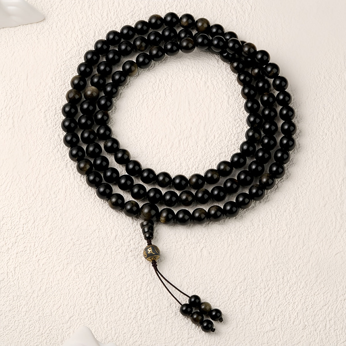 Potalapalace Accessories Handmade Natural Black Obsidian 108 Bead Mala Bracelet