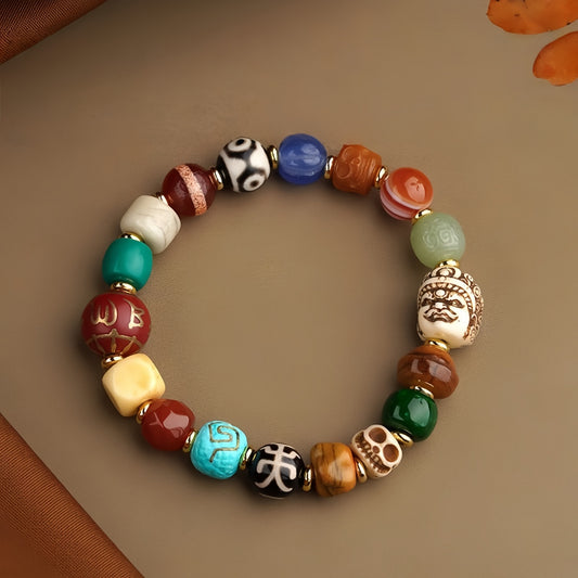 Potalapalace Accessories Handmade Natural Ox Bone Obsidian Multi-Treasure Tiger's Tooth Dzi Bead