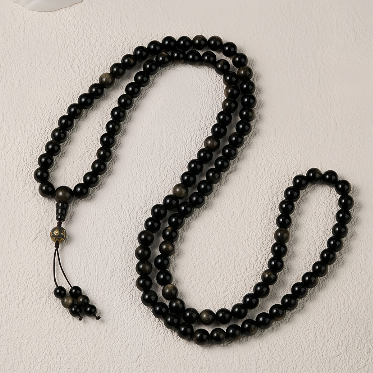 Potalapalace Accessories Handmade Natural Black Obsidian 108 Bead Mala Bracelet