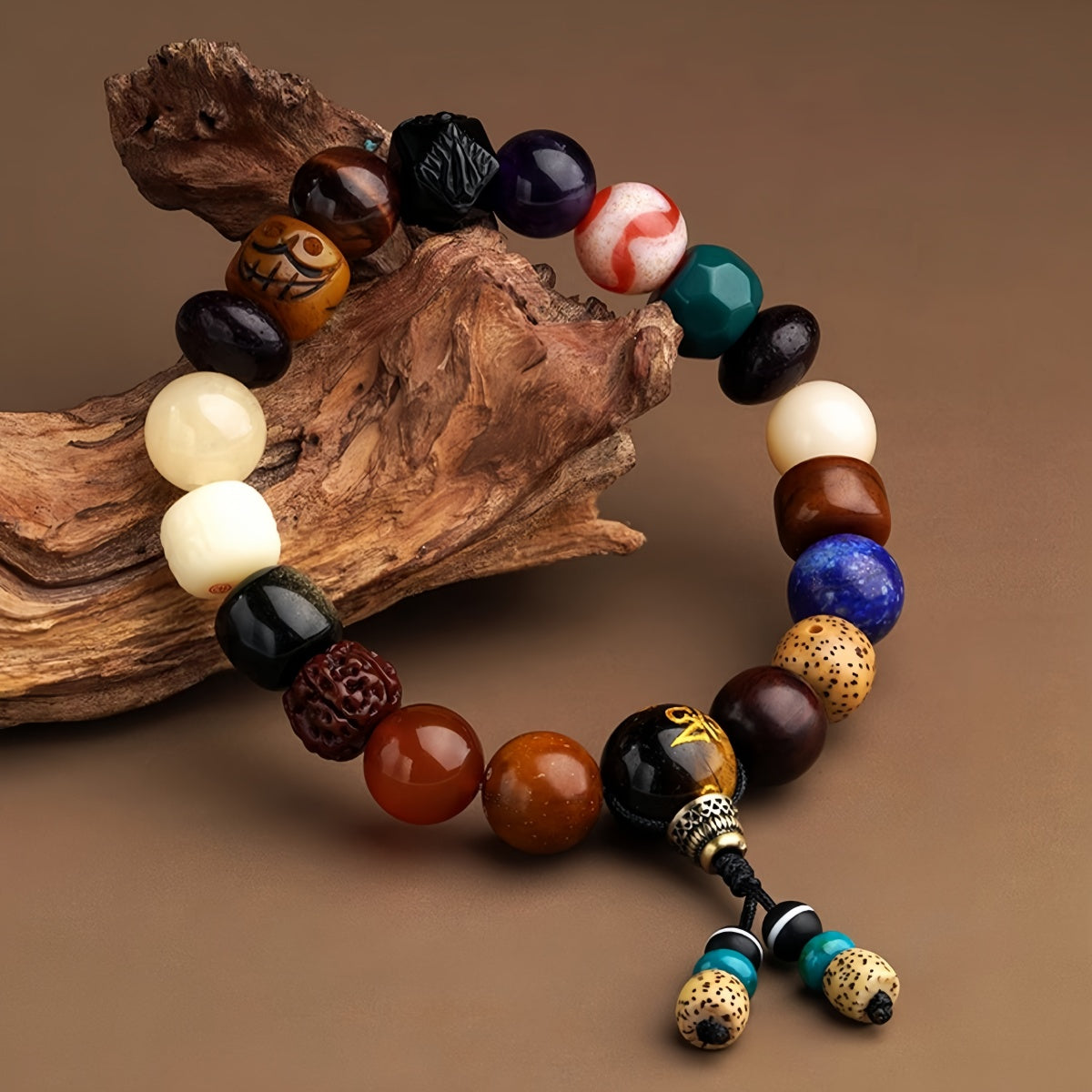 Potalapalace饰品 手工天然牛骨黑曜石多宝虎牙天珠