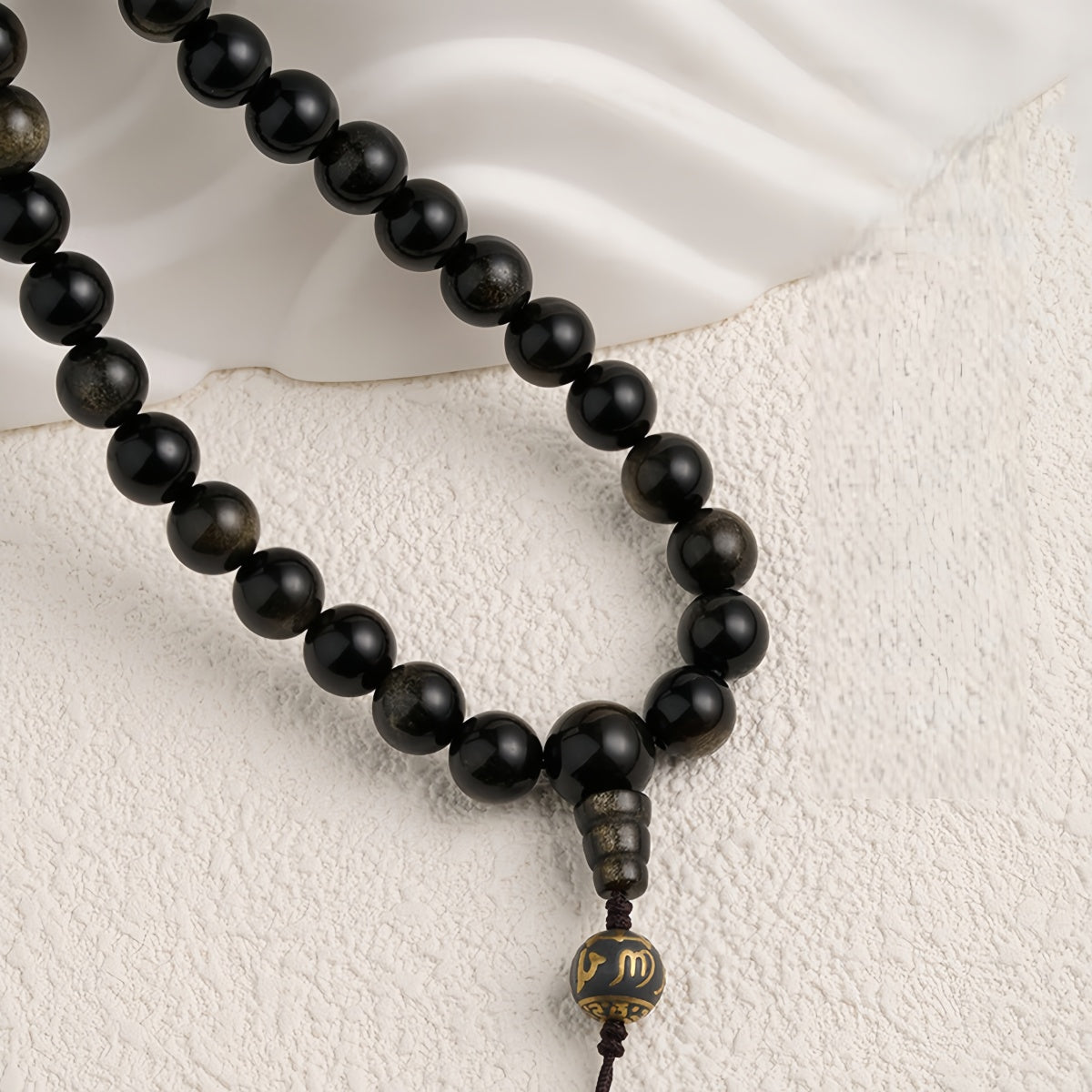 Potalapalace Accessories Handmade Natural Black Obsidian 108 Bead Mala Bracelet