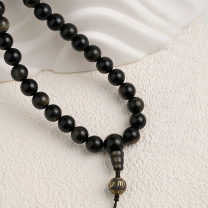 Potalapalace Accessories Handmade Natural Black Obsidian 108 Bead Mala Bracelet