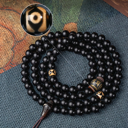 Potalapalace饰品 手工天然黑曜石108颗佛教念珠手链