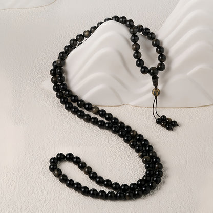 Potalapalace Accessories Handmade Natural Black Obsidian 108 Bead Mala Bracelet