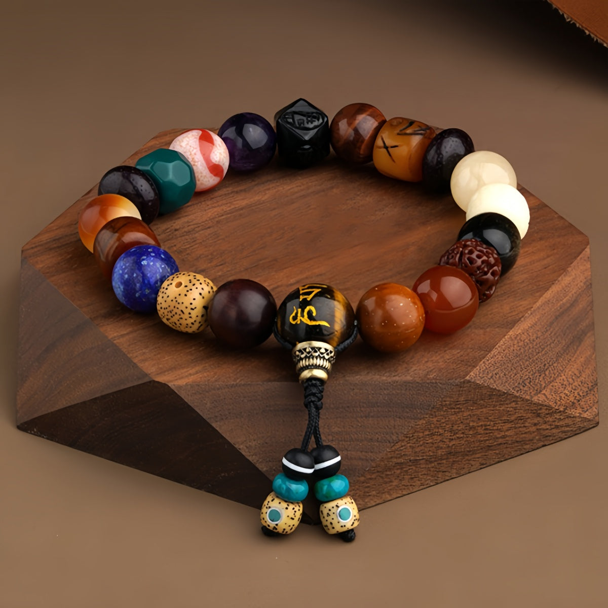 Potalapalace饰品 手工天然牛骨黑曜石多宝虎牙天珠