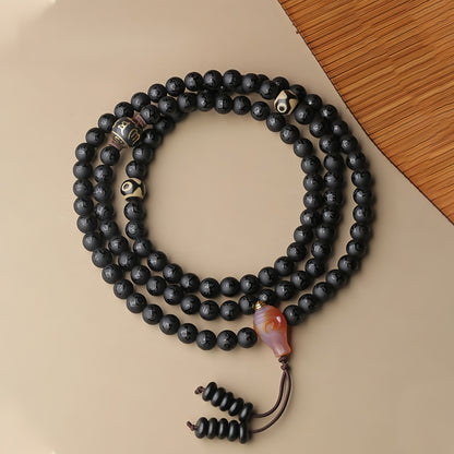 Potalapalace饰品 手工天然黑曜石108颗佛教念珠手链