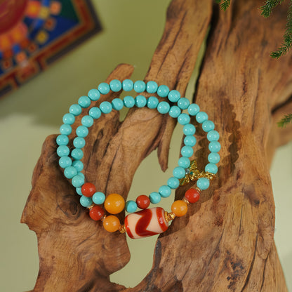 Potalapalace饰品手工天然绿松石和红玛瑙双圈手链