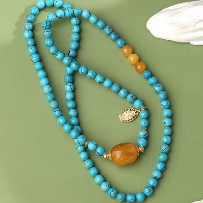 Potalapalace饰品手工天然绿松石和琥珀多股串珠项链