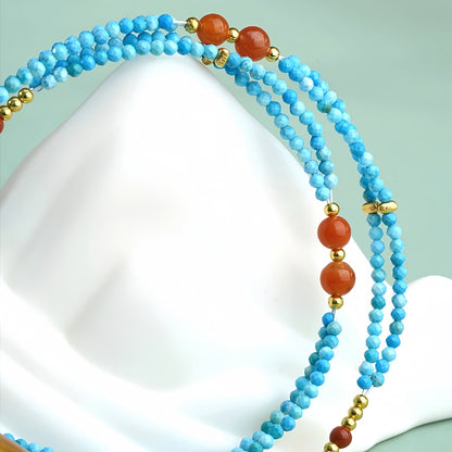 Potalapalace Accessories Handmade Natural Amber and Turquoise Necklace 925 Sterling Silver