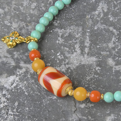 Potalapalace饰品手工天然绿松石和红玛瑙双圈手链